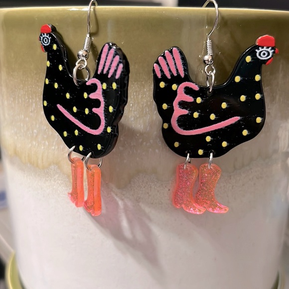 Jewelry - 5/$25 🐓 Funny Cute Chicken Cowboy Boots Acrylic Earrings